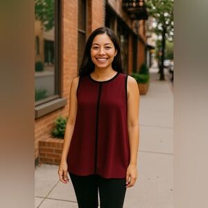 Madewell Sleeveless Burgundy Top with Black Trim Size Medium